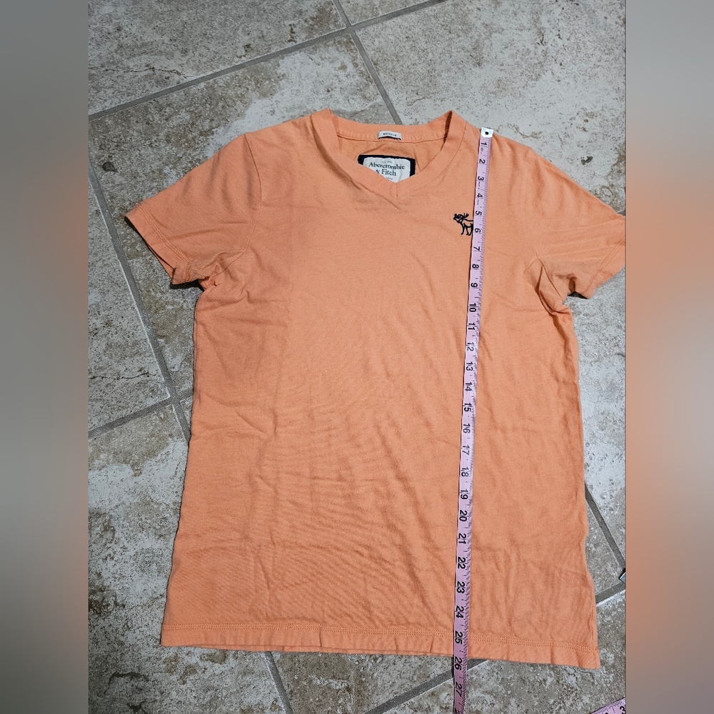 Abercrombie & Fitch Men’s M V-Neck Orange Cotton Tee Y2K Preppy Minimalist 90s - Picture 6 of 6
